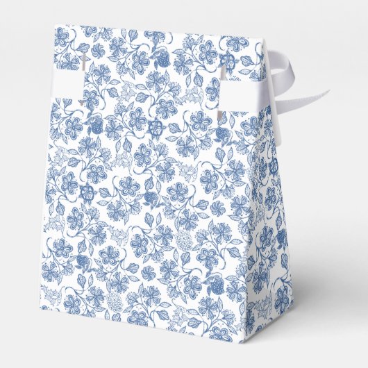 Indigo Blauw op Witte Etnische Bloemen Tent Favor  Bedankdoosjes (Achterkant)