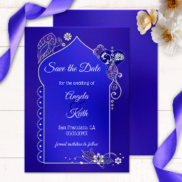 Indigo Blauw Paarse Henna Save the Date Kaart