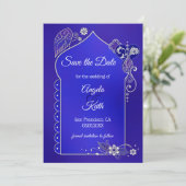 Indigo Blauw Paarse Henna Save the Date Kaart (Staand voorkant)