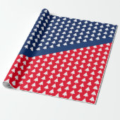 Indigo Blauw Rood Wit Kerstboom Patroon Cadeaupapier (Uitgerold)