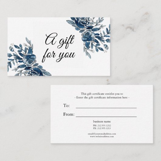 Indigo blauw waterverf cadeaubon visitekaartje (Voorkant / Achterkant)