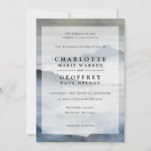 Indigo blauw waterverf mistige landschap bruiloft kaart (Voorkant)