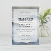 Indigo blauw waterverf mistige landschap bruiloft kaart (Staand voorkant)