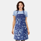 Indigo blauw wilde bloemen schort (Gedragen)