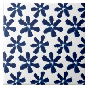 Indigo Blauw Wit Aquarel Inkt Bloemmotief Tegeltje