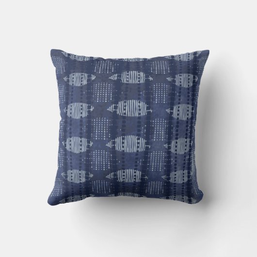 Indigo Blauw & Wit Geometrisch Textiel Sierkussen (Achterkant)