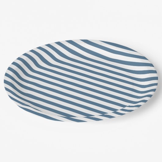 Indigo blauw & wit gestreept - nautisch papieren bordje (Gekanteld)