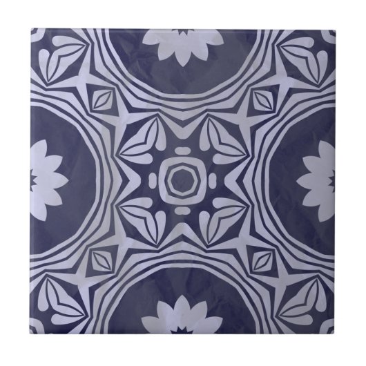 Indigo Blauw Wit Mandala Floral Marokkaanse Azulej Tegeltje (Voorkant)