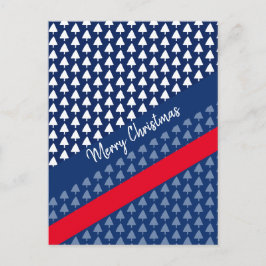 Indigo Blauw Wit Rood Winter Boom Aquarel Feestdagenkaart