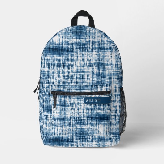 Indigo Blauw & Wit Shibori Patroon Cool Tienerjare Bedrukte Rugzak (Voorkant)