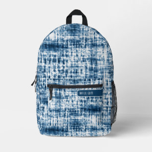 Indigo Blauw & Wit Shibori Patroon Koele Tiener Ru Bedrukte Rugzak