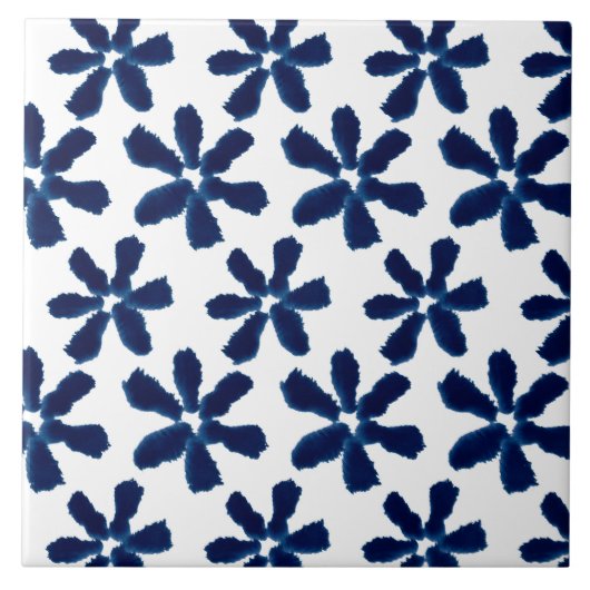 Indigo Blauw Wit Waterverf Inkt Bloemenmotief Tegeltje (Voorkant)