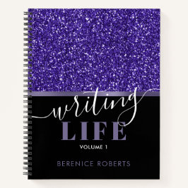 Indigo Blauw Zwart Glitter Gepersonaliseerde schri Notitieboek