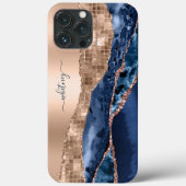Indigo Blauwe Agaat Geode & Roos Blad Modern Case-Mate iPhone Case (Achterkant)
