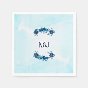 Indigo Blauwe Aquarel Oude Bloemen Bloemmotief Servet