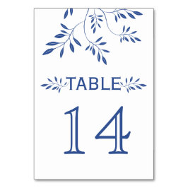 Indigo blauwe bladeren huwelijks tafel nummmerkaar kaart