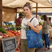 Indigo Blauwe Bloem Toile Tote Bag