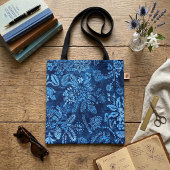Indigo Blauwe Bloem Toile Tote Bag