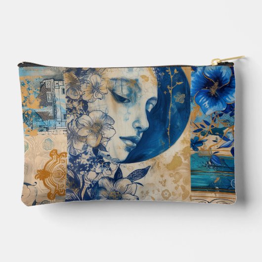  Indigo Blauwe Bloemen Abstracte Collage Etui (Achterkant)