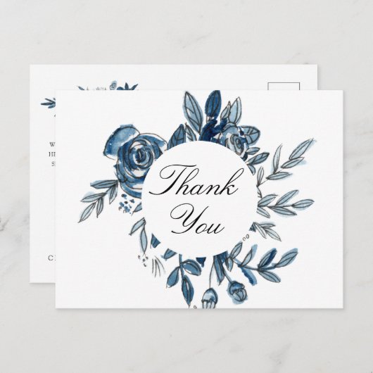 Indigo blauwe bloemen dank u kaart (Voorkant / Achterkant)