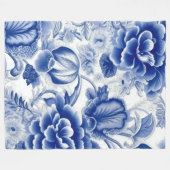Indigo blauwe bloemen fleece deken (Voorkant (Horizontaal))