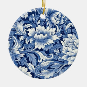 Indigo Blauwe Bloemen Keramisch Ornament