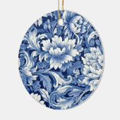 Indigo Blauwe Bloemen Keramisch Ornament (Links)