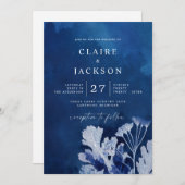 Indigo Blauwe Botanische bruiloft Kaart (Voorkant / Achterkant)