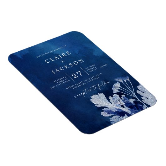 Indigo Blauwe Botanische bruiloft Magneet (Rechterzijde)