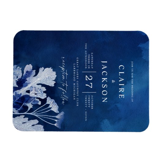 Indigo Blauwe Botanische bruiloft Magneet (Horizontaal)