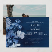 Indigo Blauwe Botanische Verloving Feest Kaart (Voorkant / Achterkant)