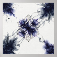 Indigo Blauwe Distel Geometrische Waterverf Poster