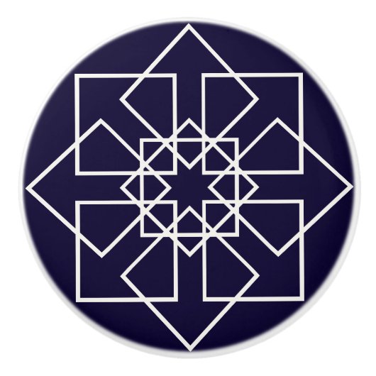 Indigo blauwe en witte geometrische vormen keramische knop (Voorkant)