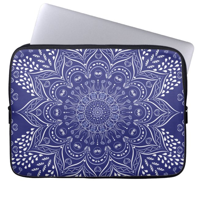Indigo blauwe mandala laptop sleeve (Voorkant)