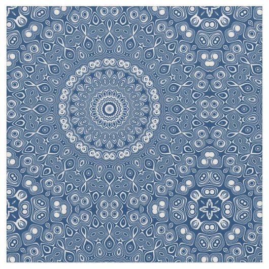 Indigo Blauwe Mandala Patroon Stof (Close Up)
