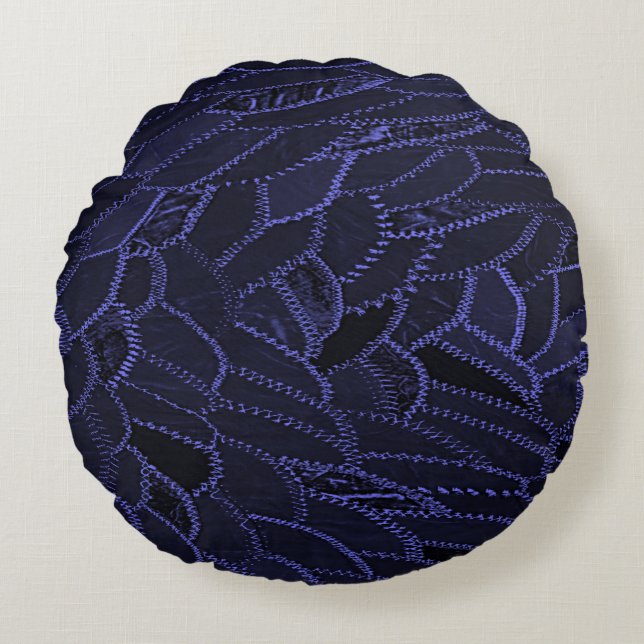 Indigo Blauwe Ronde Worpkussen Rond Kussen (Voorkant)