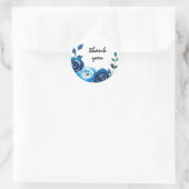 Indigo Blauwe Waterverf Bloemen dank je wel Ronde Sticker (Tas)