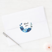 Indigo Blauwe Waterverf Bloemen dank je wel Ronde Sticker (Envelop)