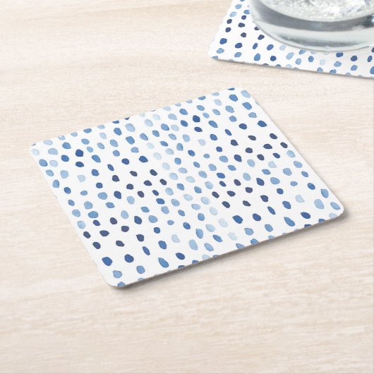 Indigo blauwe waterverf kleine polka dots shibori kartonnen onderzetters (Schuin)