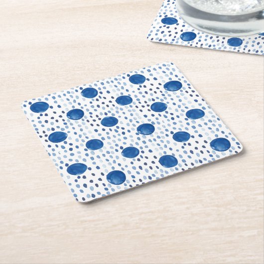 Indigo blauwe waterverf kleine polka dots shibori kartonnen onderzetters (Schuin)