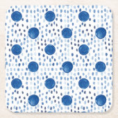 Indigo blauwe waterverf kleine polka dots shibori kartonnen onderzetters (Voorkant)