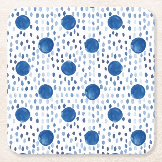 Indigo blauwe waterverf kleine polka dots shibori kartonnen onderzetters (Voorkant)