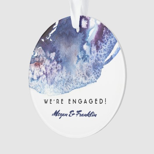 Indigo Blauwe Waterverf Moderne bruiloft / Verlovi Ornament (voorkant)