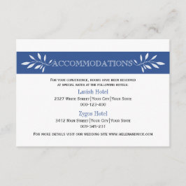 Indigo blauwe, witte moderne trouwaccommodatie informatiekaartje