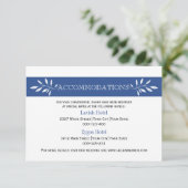 Indigo blauwe, witte moderne trouwaccommodatie informatiekaartje (Staand voorkant)