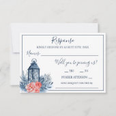 Indigo Bliss Waterverf Floral Lantern Wedding RSVP Kaartje (Voorkant)