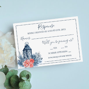 Indigo Bliss Waterverf Floral Lantern Wedding RSVP Kaartje