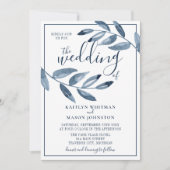 Indigo Bliss Waterverf Leaf Branch Photo Wedding Kaart (Voorkant)