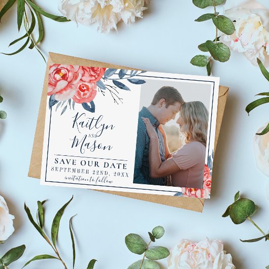 Indigo Bliss Waterverf Leaf Floral Branches Save The Date