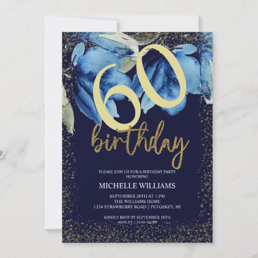 Indigo Bloem Glitter Calligrafie Kaart (Voorkant)